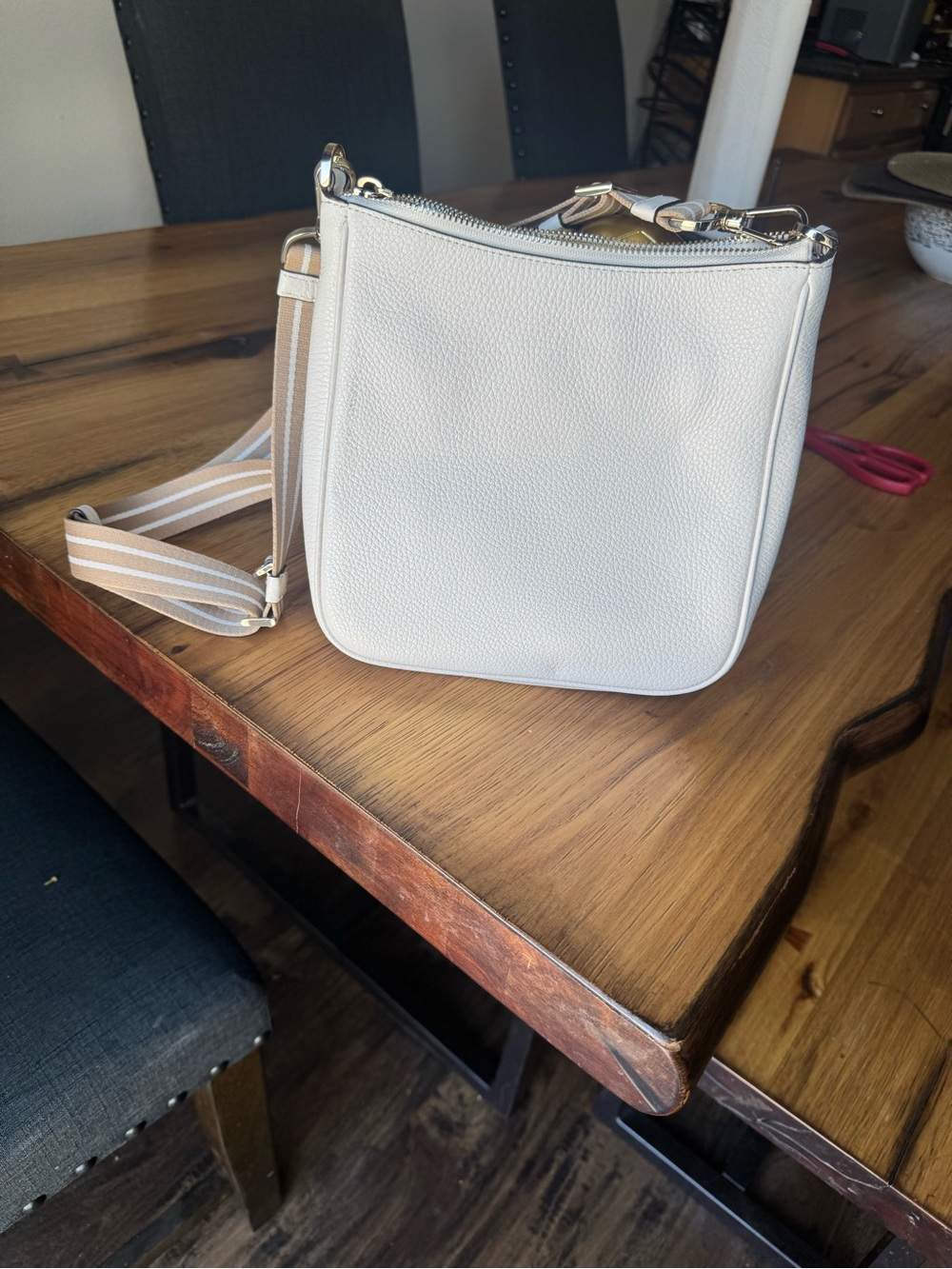 kate spade Cream Leather Crossbody with Striped Beige Strap - Picture 2 of 2